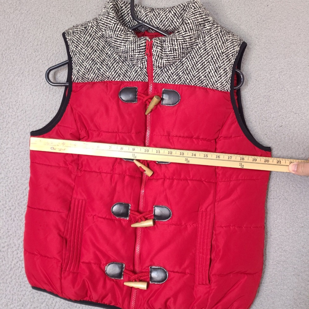 RuffHewn Womens Puffer Vest Large Red Herringbone Tweed Toggle Zip Up - Picture 8 of 10